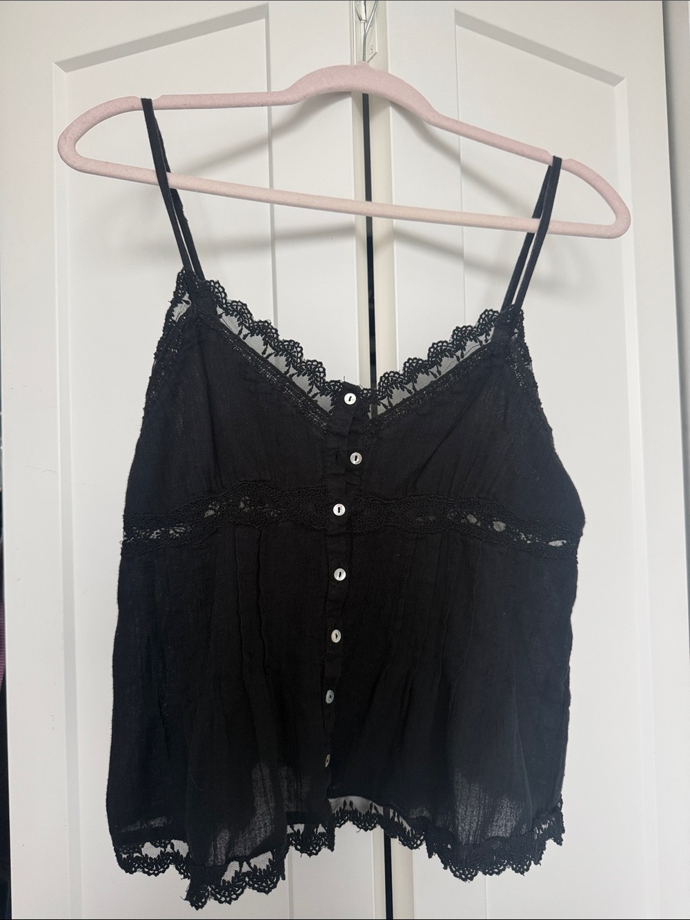 Zara Black Lace-Trim Button Front Cami Top